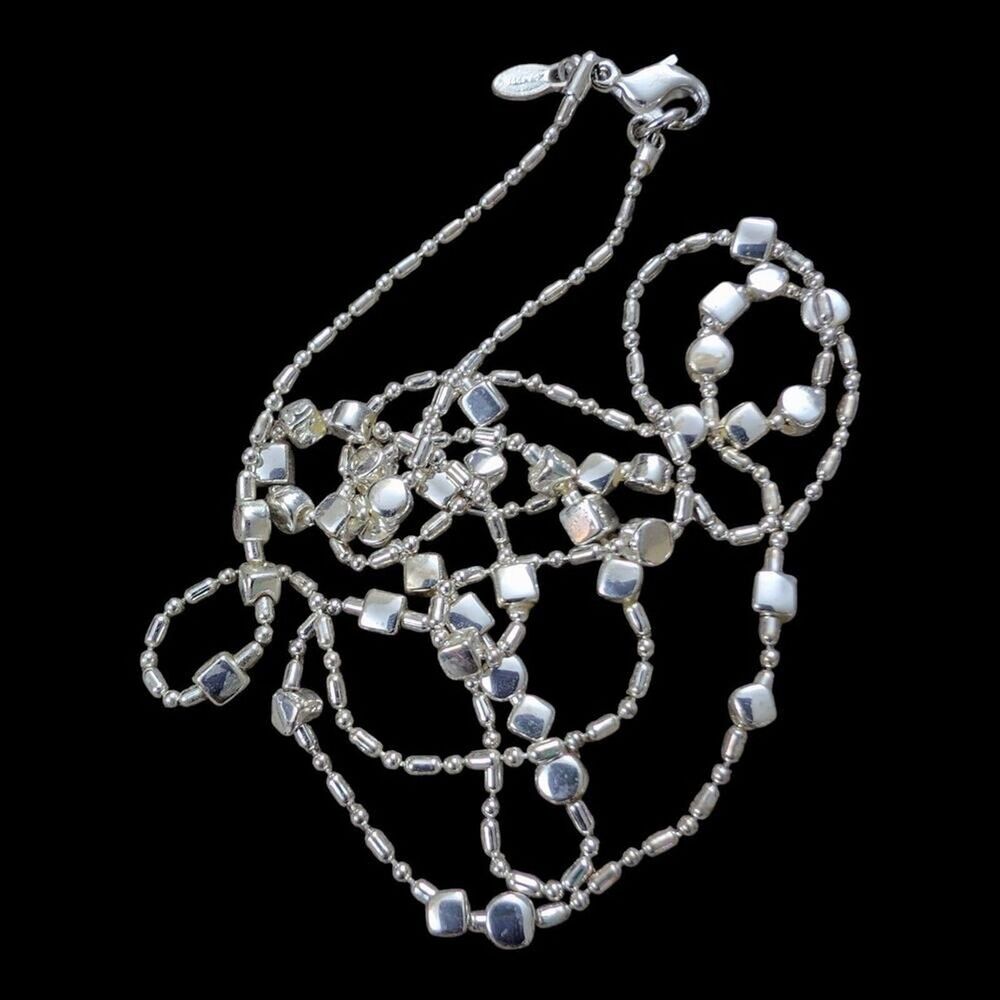 Vintage Signed Monet 29" Silver Tone Long Statement Chain Necklace